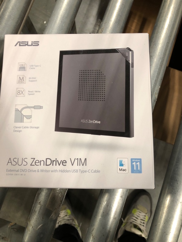 Photo 2 of ASUS ZenDrive V1M External DVD Drive and Writer with Built-in Cable-Storage Design, USB-C Interface, Compatible with Win 11 and macOS, M-DISC Support (SDRW-08V1M-U)