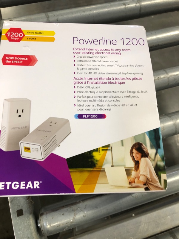 Photo 2 of NETGEAR Powerline adapter Kit, 1200 Mbps Wall-plug, 1.2 Gigabit Ethernet Ports with Passthrough + Extra Outlet (PLP1200-100PAS) 1.2 Gbps Kit with Extra Outlet