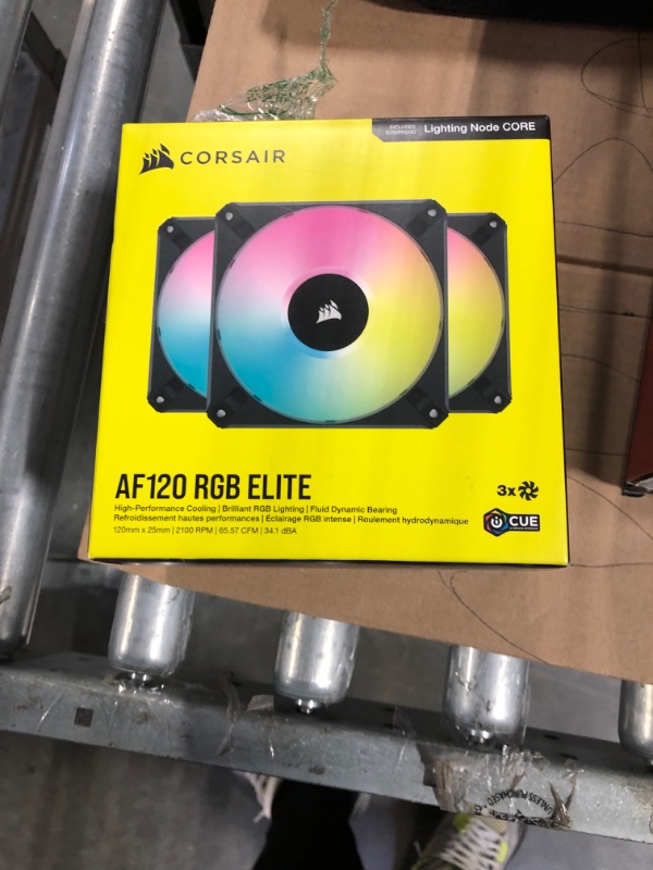 Photo 2 of Corsair iCUE AF120 RGB Elite 120mm PWM Triple Fan Kit - Eight RGB LEDs Per Fan - AirGuide Technology - Fluid Dynamic Bearing - Zero RPM Fan Mode - Included iCUE Lighting Node CORE Controller - Black AF RGB ELITE Triple (120mm) Black