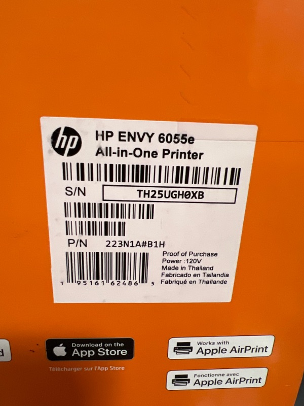 Photo 1 of HP ENVY 6055e Wireless Color Inkjet Printer, Print, scan, copy, Easy setup, Mobile printing, Best for home, Instant Ink with HP+,white 