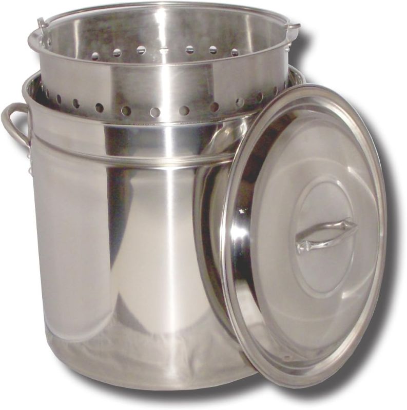 Photo 1 of 24 qt. Stainless Steel Stock Pot with Basket and Steam Rim