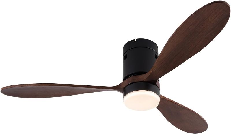 Photo 1 of 52" Smart Ceiling Fan, Ceiling Fan with Dimmable Light, 6-Speed Adjustable Ceiling Fan for Living Room/Dining Room & Kitchen (Black + Brown)