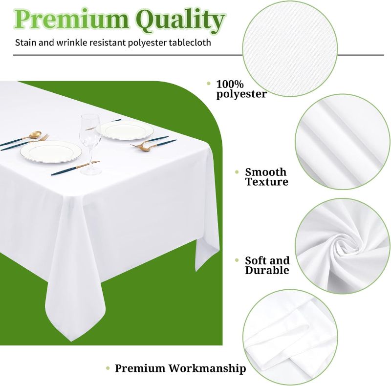 Photo 1 of 6 Pack White Tablecloths for Rectangle Tables Stain and Wrinkle Resistant Washable Polyester Tablecloth 60 x 102 Inch Table Cloth Rectangle Table 6 Foot Rectangle Table Cloth for Wedding Party