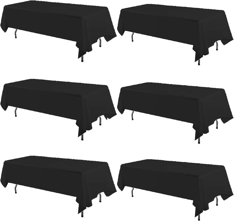 Photo 1 of 3 Pack Black Table Cloth Rectangle Table 60 x 102 Inch Tablecloths for 6 Foot Rectangle Tables. Stain and Winkle Resistant Polyester Washable Table Cloths for Parties Wedding Dining