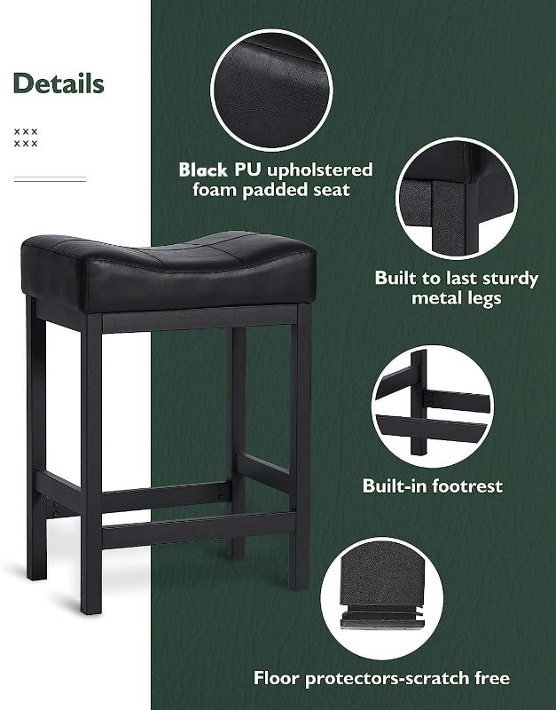 Photo 1 of Counter Height Stools 24 Inch Saddle Stools, PU Leather Modern Kitchen Barstools with Metal Base, KS861P-Black, 