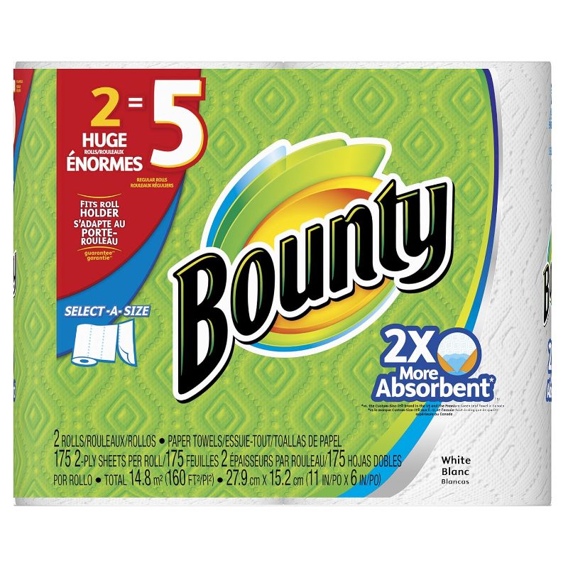 Photo 1 of Bounty Select-A-Size Paper Towels, White, 2 Double Plus Rolls = 5 Regular Rolls