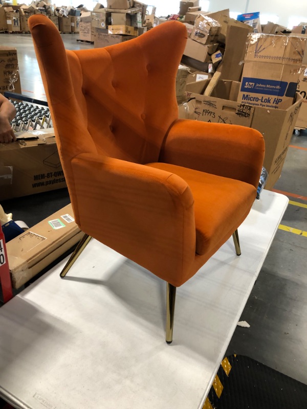 Photo 2 of 14 Karat Home Fall Living Room Velvet Accent Chair Tufted Wingback Armchair Adult Orange