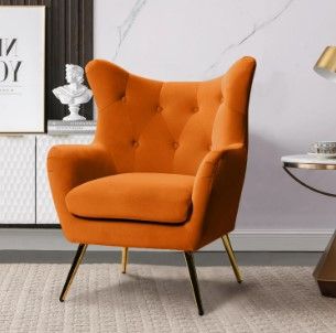 Photo 1 of 14 Karat Home Fall Living Room Velvet Accent Chair Tufted Wingback Armchair Adult Orange