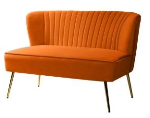 Photo 1 of 14 Karat Home Fall Velvet Sofa Upholstered Loveseat Living Room Chair Golden Metal Legs Bedroom Orange