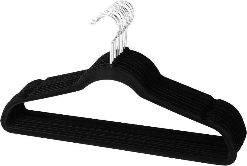 Photo 1 of House Day Black Velvet Hangers 15 Pack, Premium Clothes Hangers Non-Slip Felt Hangers, Sturdy Black Hangers Heavy Duty Coat Hangers, Durable Suit Hangers for Space Saving, No Hanger Marks 360 Rotating Black Silver Hook