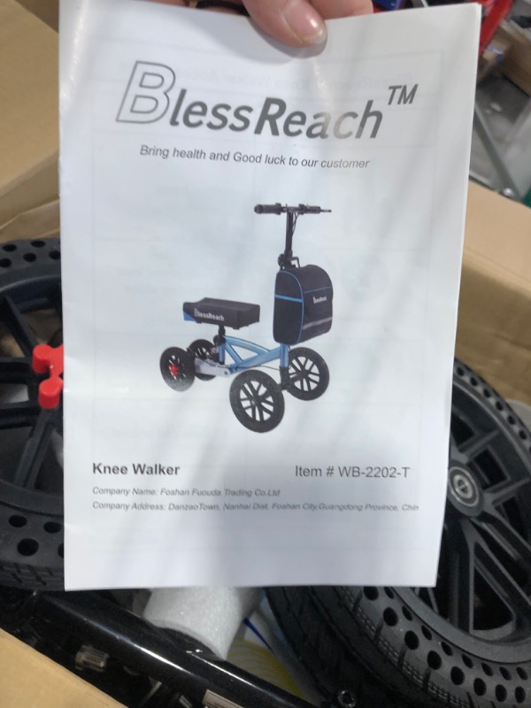 Photo 1 of BlessReach Economy Knee Scooter Steerable Knee Walker for Foot Injuries Compact Crutches with Dual Rear on-Wheel Brake and Shock Absorption Under The Knee pad Wb-2202 Blue