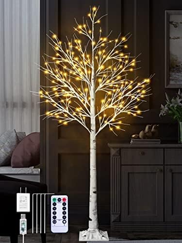 Photo 1 of 6Feet Birch Tree with Lights - 8 Modes Dimmable Fairy Lights with Remote 160 LEDs Warm White Wedding Festival Party Christmas Decorations for Home, Plug and Base Included 6FT Birch Tree