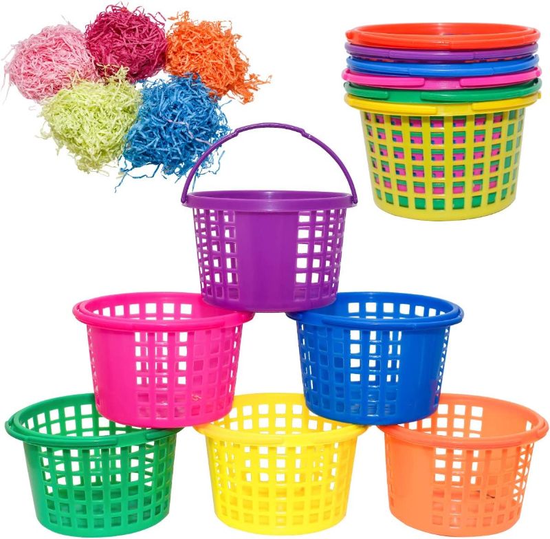 Photo 1 of 6 PCS Easter Baskets with Handles for Kids Egg Hunting and with 5 bag Easter Grass for Party Crafts Supplies,Easter Goodies Goody, Basket Fillers Stuffers