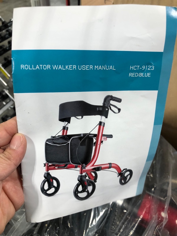 Photo 4 of Healconnex Rollator Walkers for Seniors-Folding Rollator Walker with Seat and Four 8-inch Wheels-Medical Rollator Walker with Comfort Handles and Thick Backrest-Lightweight Aluminium Frame and Basket Red