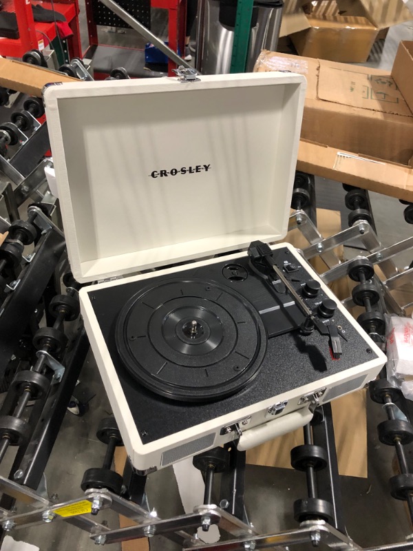 Photo 1 of Crosley CR8005F-WS Cruiser Plus Vintage 3-Speed Bluetooth in/Out Suitcase Vinyl Record Player Turntable, White Sand Bluetooth In/Out White Sand