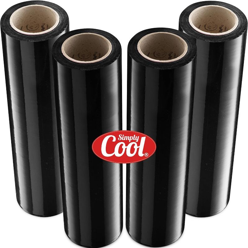 Photo 1 of Black Stretch Wrap Industrial Strength Extra Thick 4 Pack 18" 1100 SqFt 80 Gauge (20 Micron) Clear Cling Plastic Pallet Supplies Durable Self-Adhering Packing Moving Heavy Duty Shrink Film Rolls 4 Pack Black