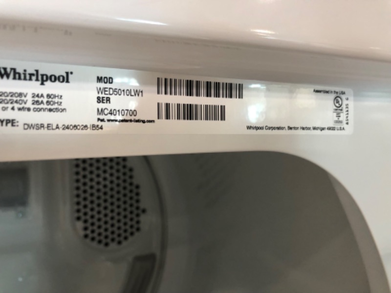 Photo 8 of Whirlpool 7-cu ft Electric Dryer (White)
