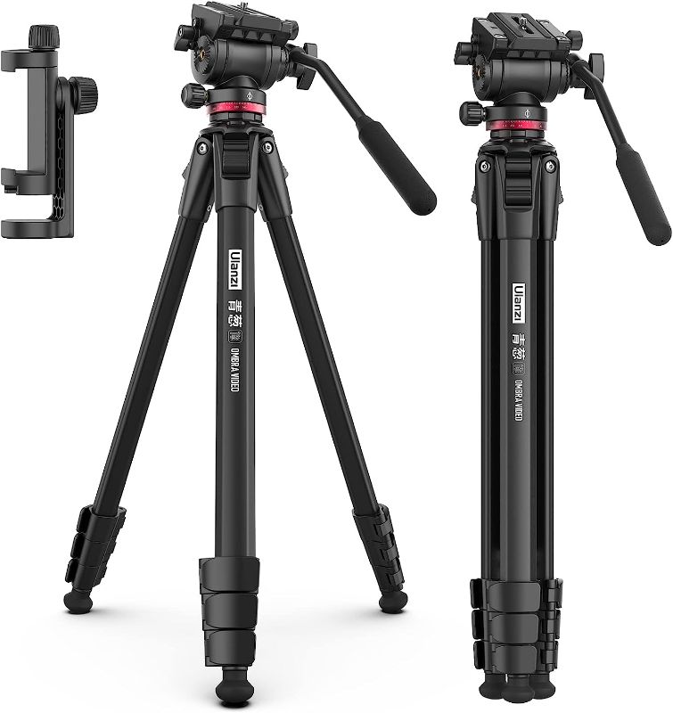 Photo 1 of ULANZI MT-56 Ombra Video Travel Tripod, 63" Professional Camera Tripod with Fluid Pan-tilt Head, Aluminum DSLR Tripod Max Load 13.2 LB for Nikon Canon DSLR Camcorder, Phone Holder Included