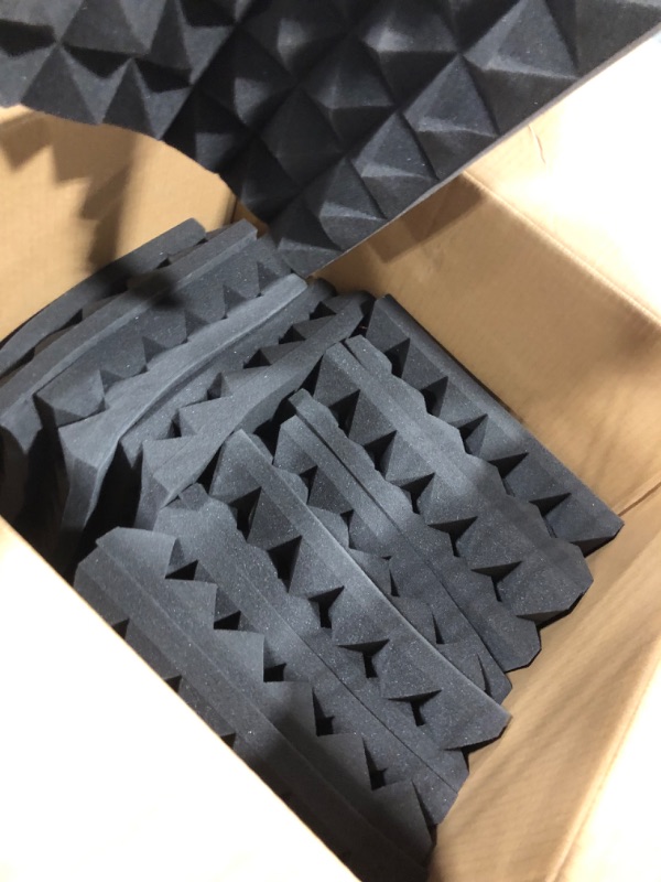 Photo 4 of 24 Pack Acoustic Foam Panels 2 Inches Thick Sound Proof Padding for Wall Pyramid, 2" X 12" X 12" Sound Absorbing Dampening Studio Foam Soundproofing Foam Wedge Tiles Acoustic Foam 24 Pack -Black-