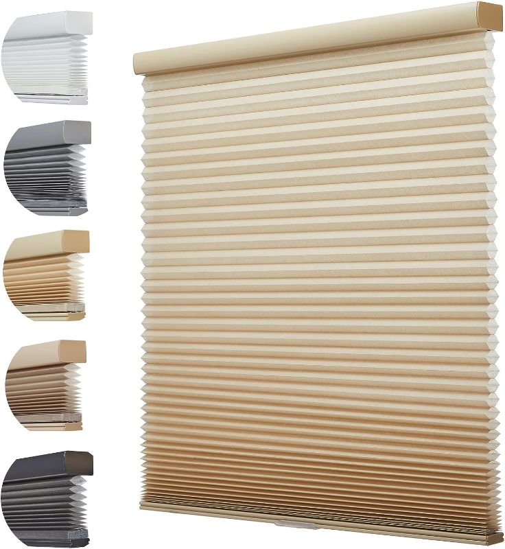 Photo 1 of 
Persilux Custom Size Light Filtering Cellular Shades Cordless Honeycomb Blinds for Windows Thermal Insulated 1.5" Single Cell for Home, Sun Beige