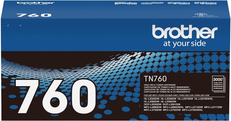 Photo 1 of Brother Genuine TN760 High Yield Black Toner Cartridge, (for use with MFC-L2710DW MFC-L2750DW HL-L2350DW HL-L2370DW HL-L2395DW HL-L2390DW DCP-L2550DW Printers)