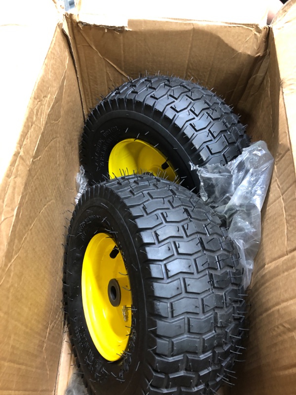 Photo 3 of 13x5.00-6 Tire and Wheel Assembly (2-Pack), Tubeless Lawn Mower Tire with Rim, with 3/4” Bushings and 3” Centered Hub Length
