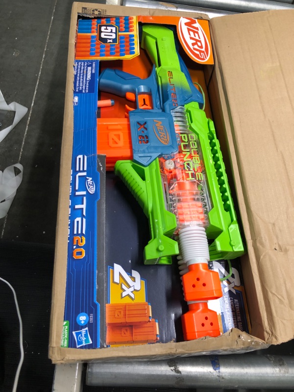 Photo 3 of Nerf Elite 2.0 Double Punch Motorized Dart Blaster, Rapid Alternating Barrels, 50 Nerf Elite Darts, 2X 10-Dart Clips, Ages 8 & Up