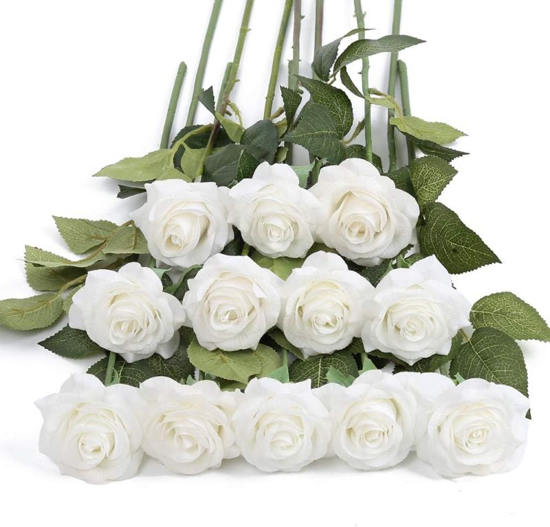 Photo 1 of 12Pcs Short Stem White Roses Artificial Flowers Bulk Real Touch Roses Fake White Silk Roses Flowers Floral Arrangement Bouquet for Wedding Bouquet Home Wedding Party Garden Bridal Decorations DIY (White)
