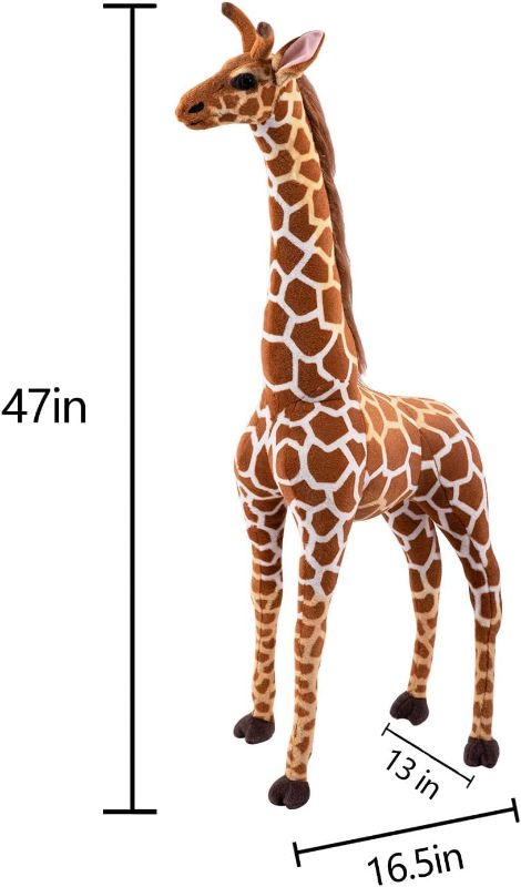 Photo 1 of Giant Giraffe Stuffed Animal Set, 47 Inch Large Plush Giraffe Toy with Bird&Basket&Leaves&Card, Big Lifelike Standing Giraffe for Girls Boys