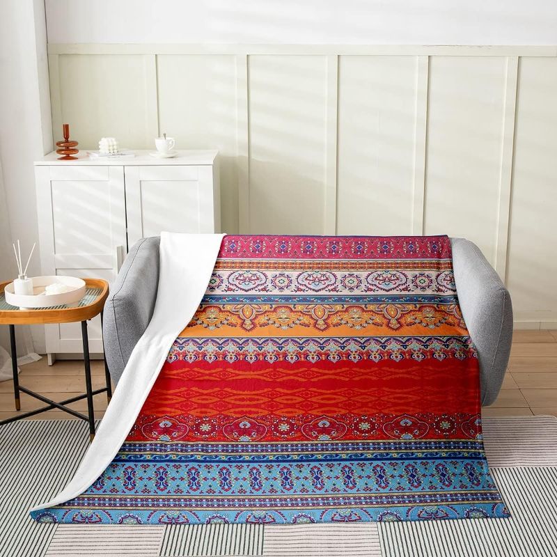Photo 1 of 
jejeloiu Bohemian Flannel Fleece Throw Blanket for Bed Sofa Couch,Kids Boho Fuzzy Blanket,All Season Geometric Hippie Bed Blanket Room Decor Ethnic Red Blue...