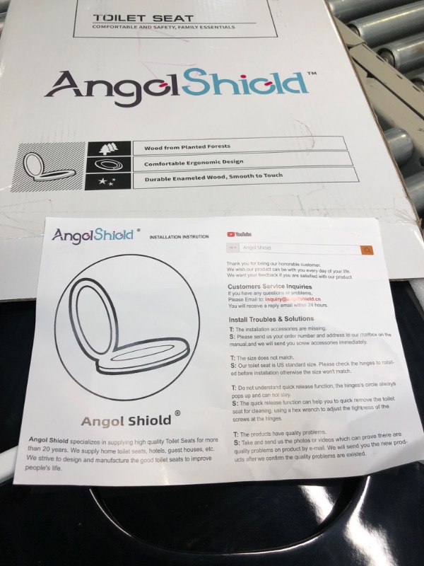 Photo 3 of 
Angel Shield Toilet Seat with Zinc Alloy Hinges Quiet-Close Quick-Release Wood Molded UV Lid Easy Clean(Elongated,Black)