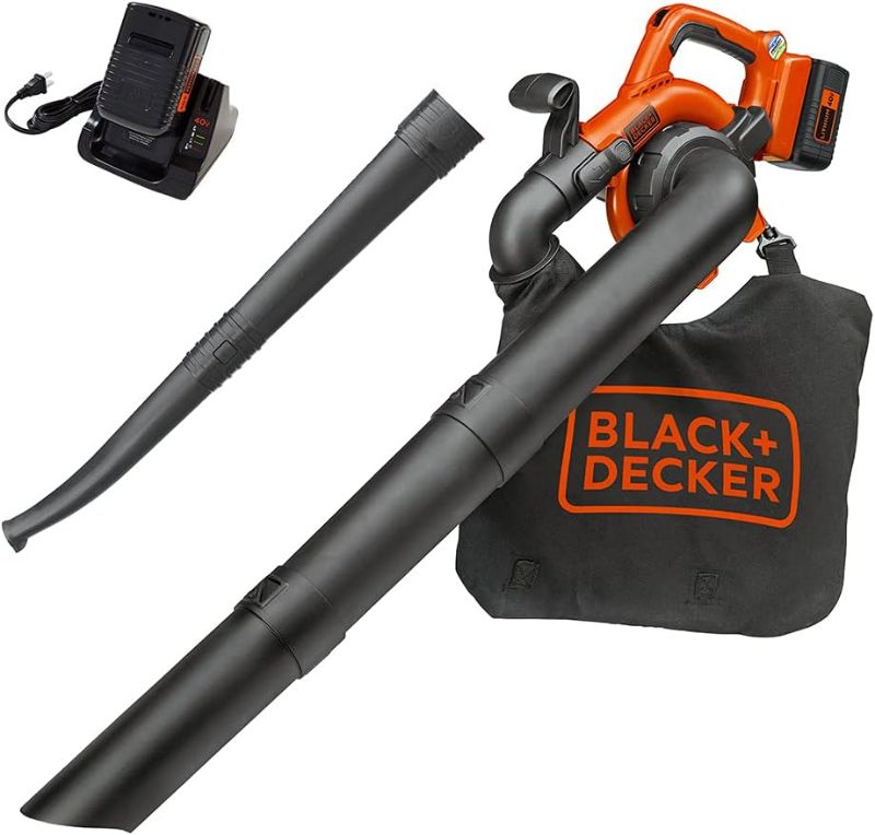 Photo 1 of 
BLACK+DECKER 40V Cordless Leaf Blower Kit, 120 mph Air Speed, 6-Speed Dial, Built-In Scraper, With Collection Bag, Battery and Charger Included (LSWV36), unable to test