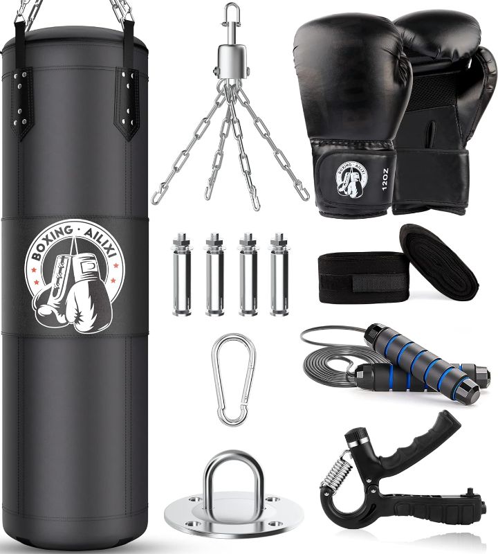 Photo 1 of 4FT Punching Bag for Adults/Kids, Unfilled Heavy Punching Bag, Boxing Bag Set with Punching Gloves, Wraps, Chain, Ceiling Hook for MMA Kickboxing Boxing Karate Muay Thai Taekwondo