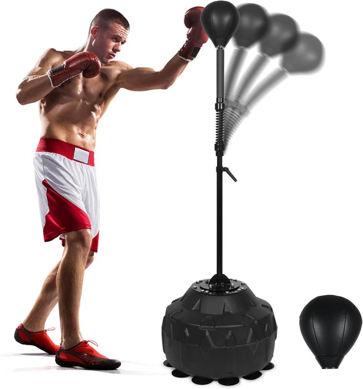 Photo 1 of 
Free Standing Reflex Speed Bag with Adjustable Height - Perfect for Boxers and Fitness Enthusiasts - Thick Base, Reinforced Spring, and Durable Construction...