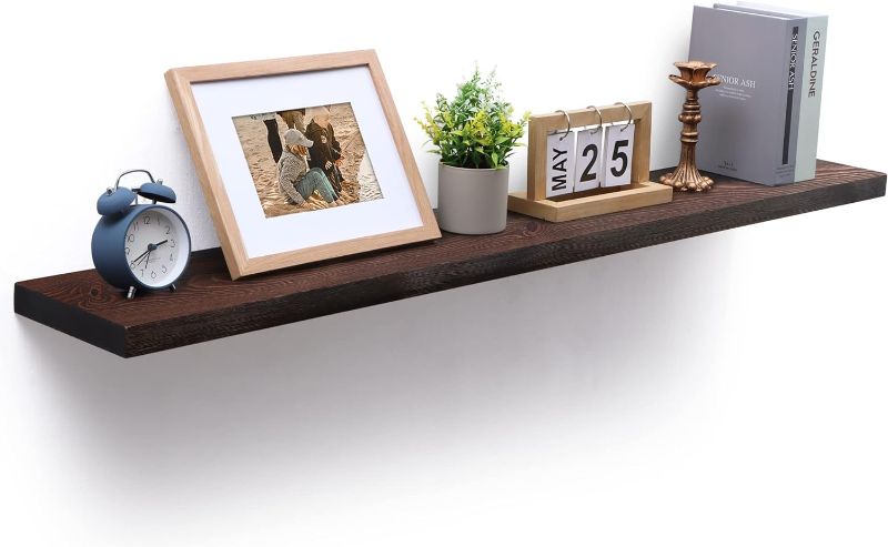 Photo 1 of  48 Inch Floating Shelf, 8 Inch Deep Solid Pine Wood Shelves, Rustic Wall Mounted Shelves for Wall Decor & Storage, Dark Wood Shelves for Bathroom Kitchen Living Room - Dark Walnut