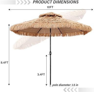 Photo 1 of 9 FT Patio Tiki Umbrella, Outdoor Patio Umbrellas with 32 LED Lighted Double Top Thatched for Pool Beach