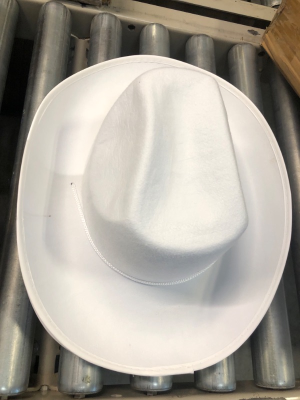 Photo 2 of White Cowboy Hat - (Pack of 2) Felt Cowboy Hats for Women and Men with Adjustable Neck Draw String, for Dress-Up Parties and Play Costume Accessories, fits...