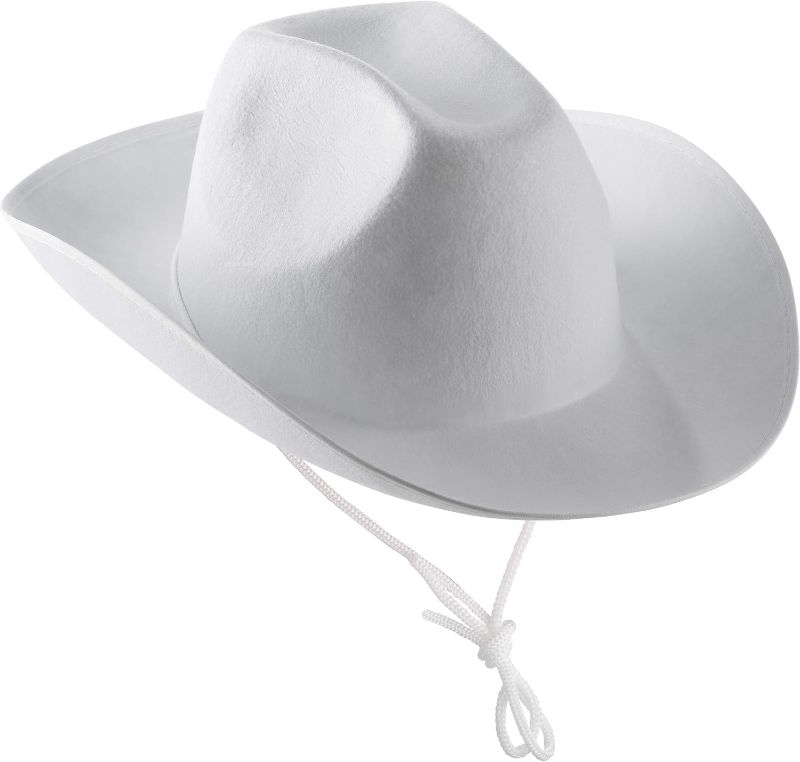 Photo 1 of White Cowboy Hat - (Pack of 2) Felt Cowboy Hats for Women and Men with Adjustable Neck Draw String, for Dress-Up Parties and Play Costume Accessories, fits...