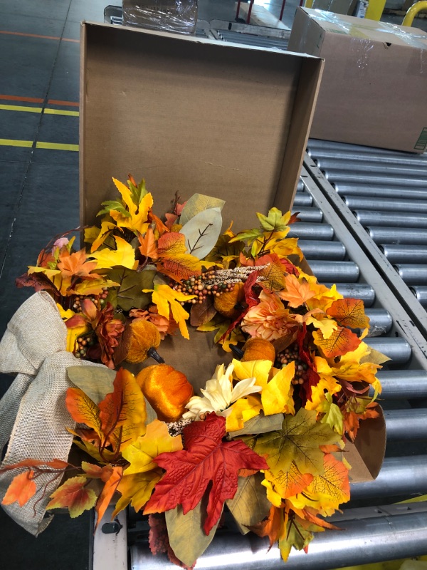 Photo 3 of 
Fall Wreaths for Front Door, Sunflower Autumn Wreath, Pumpkins and Burlap Bows, for Halloween Christmas Farmhouse Indoor Outdoor Outside