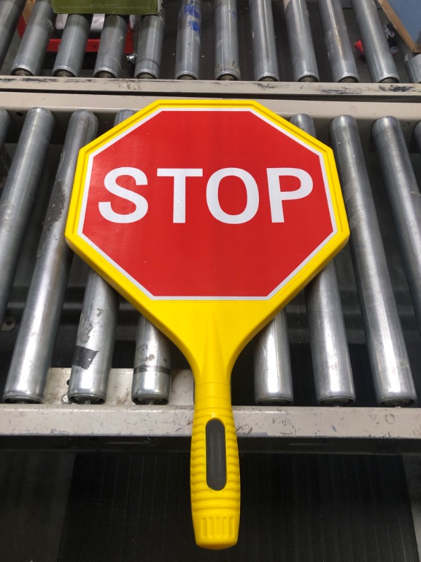 Photo 4 of Large 25" Plastic Handle Stop Sign 1Pack Yellow STOP SLOW Sign Double Sided Traffic Sign with Handle UV & Waterproof for Indoor & Outdoor