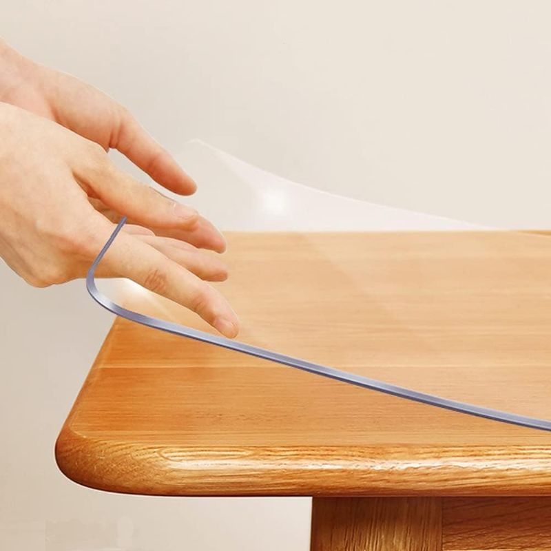 Photo 1 of 40" Long PVC Clear Table Protector Cover Mat Plastic Dining Room Candle Patio Table Runner Mat Vinyl Children Writing Desk Top Mat Wooden End Coffee Table Plastic Table Topper Placemats Easy Clean