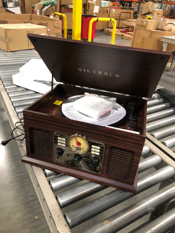 Photo 3 of Victrola Nostalgic 6-in-1 Bluetooth Record Player & Multimedia Center with Built-in Speakers - 3-Speed Turntable, CD & Cassette Player, AM/FM Radio | Wireless Music Streaming | Espresso Espresso Entertainment Center