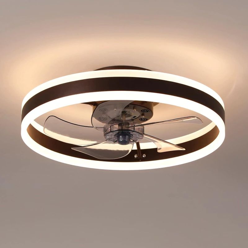 Photo 1 of 19.6" Ceiling Fans With Lights, Semi-enclosed Flush Mount Low Profile Ceiling Fan for Safe Use, 6 Speeds, Reversible, LED Dimmable, 3 Color Temperature Optional, DC Motor,With Remote(Minimalist)
