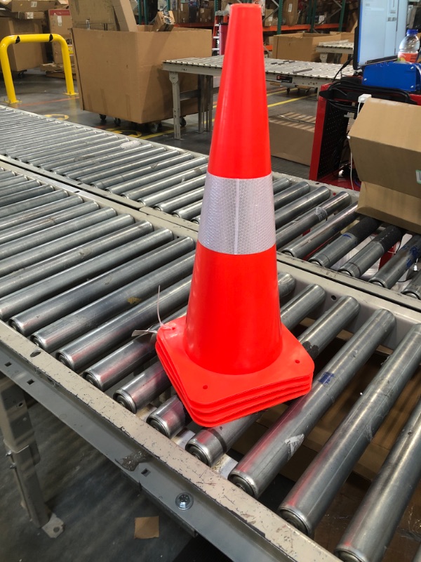 Photo 2 of 18 Inch Traffic Safety Cones with Reflective Collars,Orange Hazard Caution Cone Road Street Parking Cone, [4 Pack] Plastic Cone for Driving Practice,Construction Keep Security Distance Barriers 4 Pack-Orange