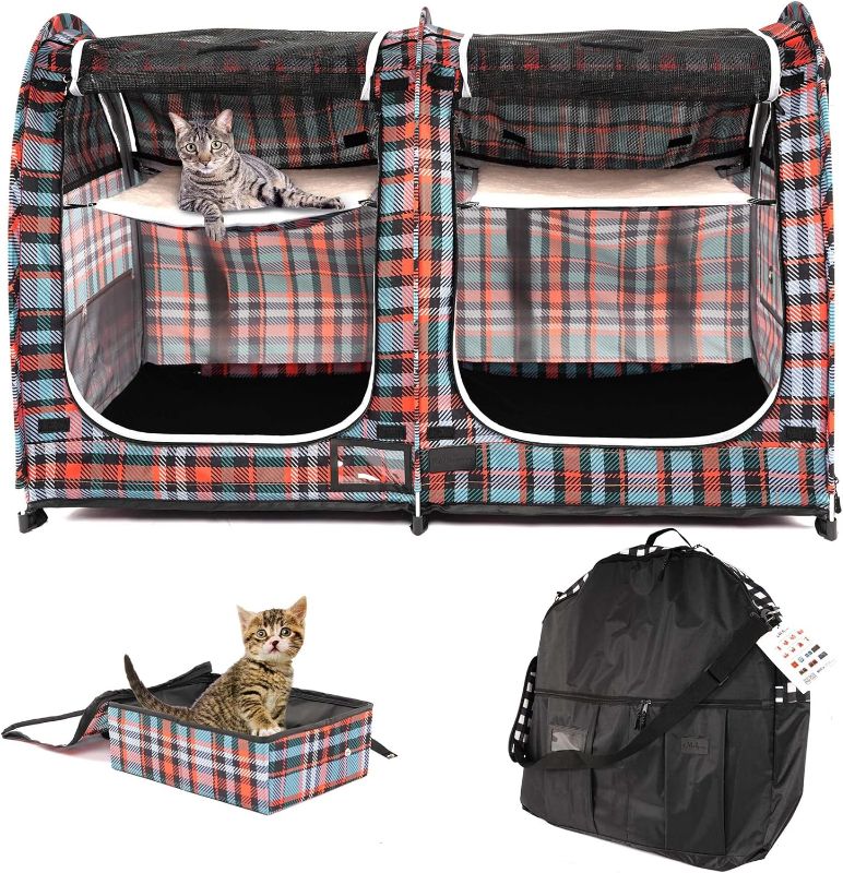 Photo 1 of  Petsfit Expandable Cat Carrier Dog Carriers,Airline Approved Soft-Sided Portable Pet Travel Washable Carrier for Kittens,Puppies,Removable Soft Plush mat and Pockets,Locking Safety Zippers, checker pattern, different from product image