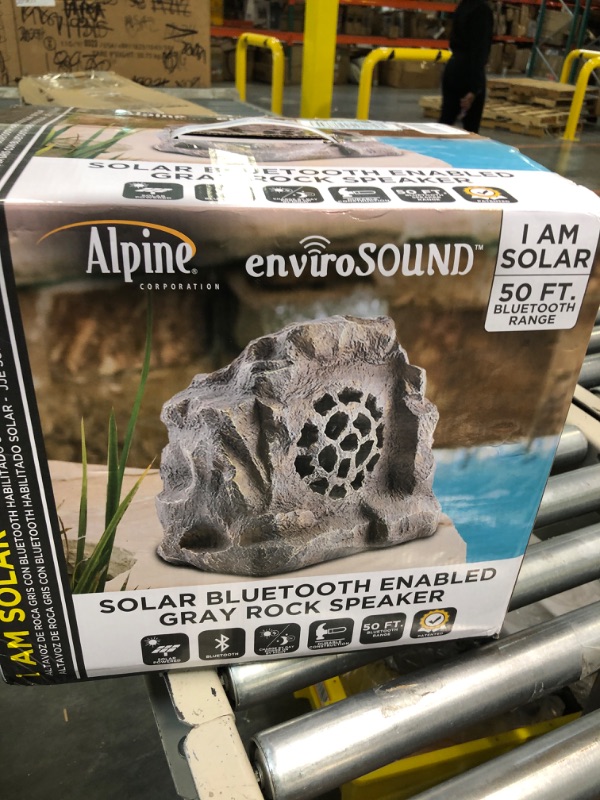 Photo 3 of Alpine Corporation Waterproof Bluetooth Solar-Powered Outdoor Wireless Rock Speaker, Gray