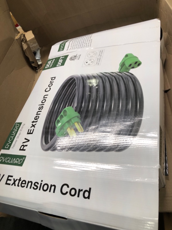 Photo 3 of RVGUARD 50 Amp 50 Foot RV Extension Cord, Heavy Duty STW Cord with LED Power Indicator and Cord Organizer, 14-50P/R Standard Plug, Green, ETL Listed 50 Feet Green 50 Amp