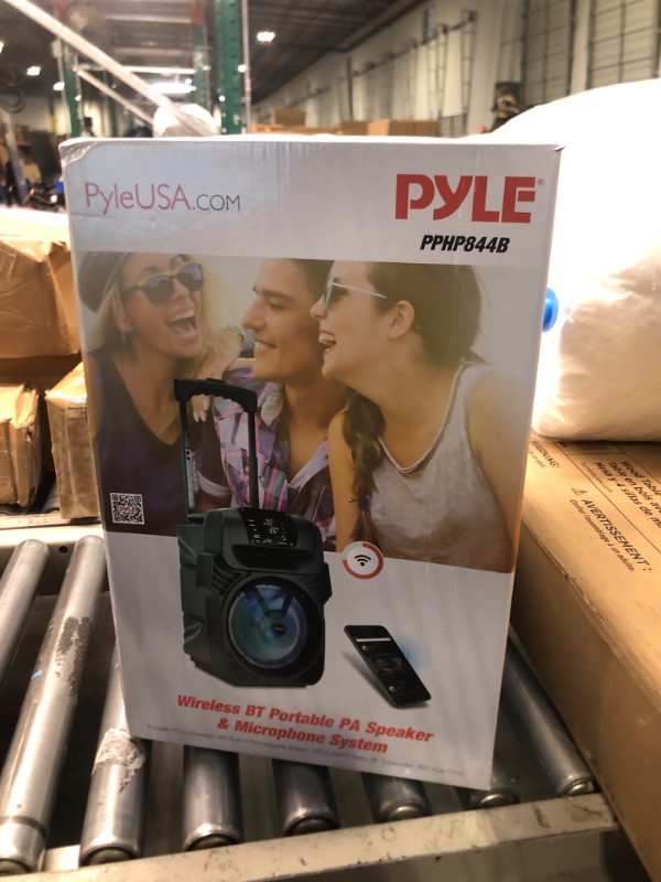 Photo 3 of Pyle 400W Portable Bluetooth PA Loudspeaker - 8” Subwoofer System, 4 Ohm/55-20kHz, USB/MP3/FM Radio/ ¼ Mic Inputs, Multi-Color LED Lights, Built-in Rechargeable Battery w/ Remote Control -PPHP844B