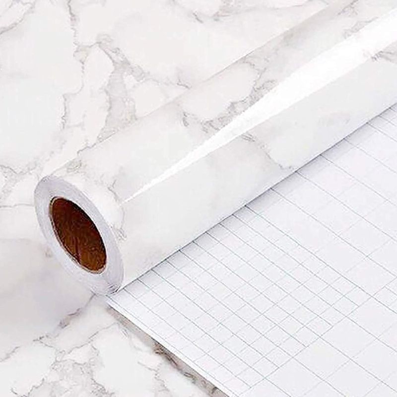 Photo 1 of  24inch Wide White Gray Contact Paper Peel and Stick Wallpaper Marble Easily Removable Countertops Cover Grey Self-Adhesive Backsplash Contact Paper