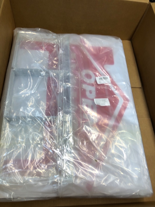 Photo 1 of 14 Pcs 24 x 18 Inch Open House Sign Double Sided Real Estate Sign Posts Plastic Heavy Duty Open House Directional Open Yard Sign with Left Right Arrows 14 Pcs H Metal Stakes, red, white